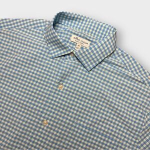 Peter Millar Men’s M Summer Comfort Blue Plaid Camp Shirt Short‎ Sleeve